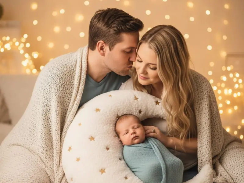 Newborn Baby Poses with Parents – Sweet Family Memories 20 Newborn Baby Poses with Parents- Baby on Moon Cushion