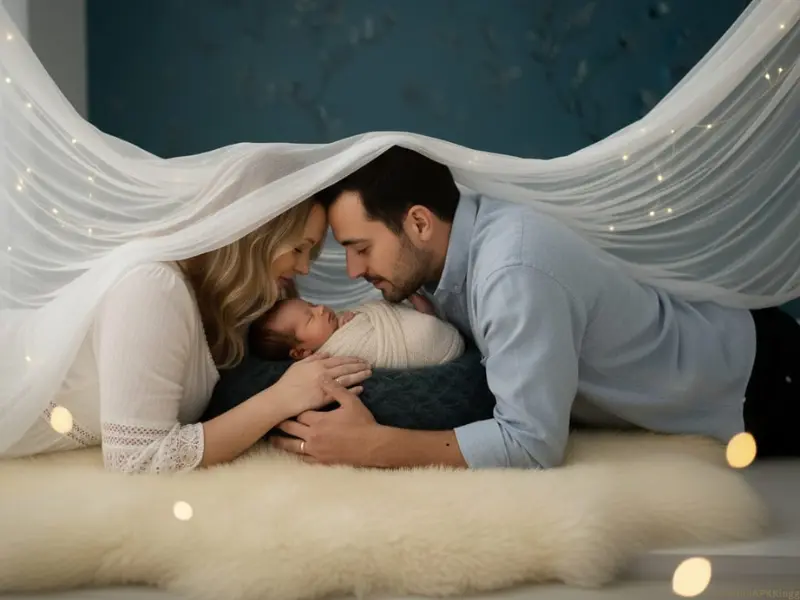 Newborn Baby Poses with Parents – Sweet Family Memories 3 Newborn Baby Poses with Parents- Under the curtain